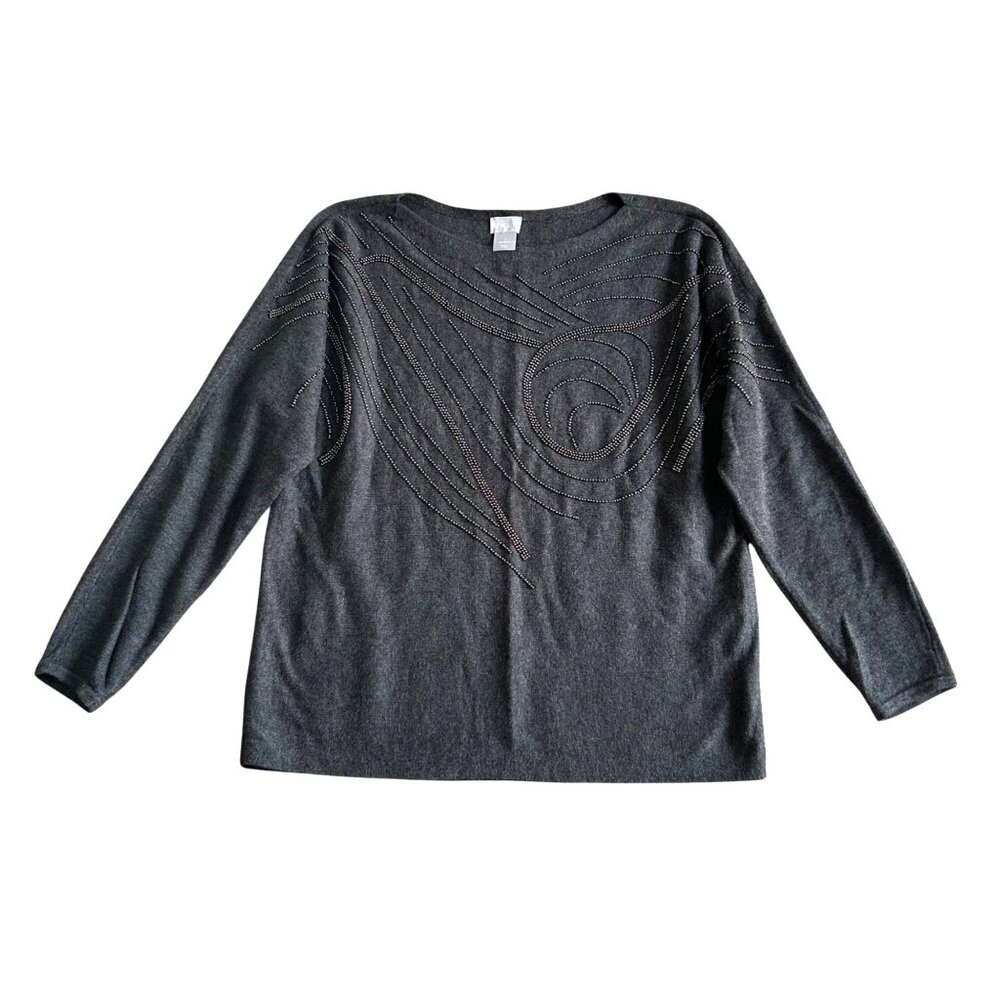 Chicos Women's Size M Beaded Knit Sweater Cotton & Rayon Blend Long Sleeves